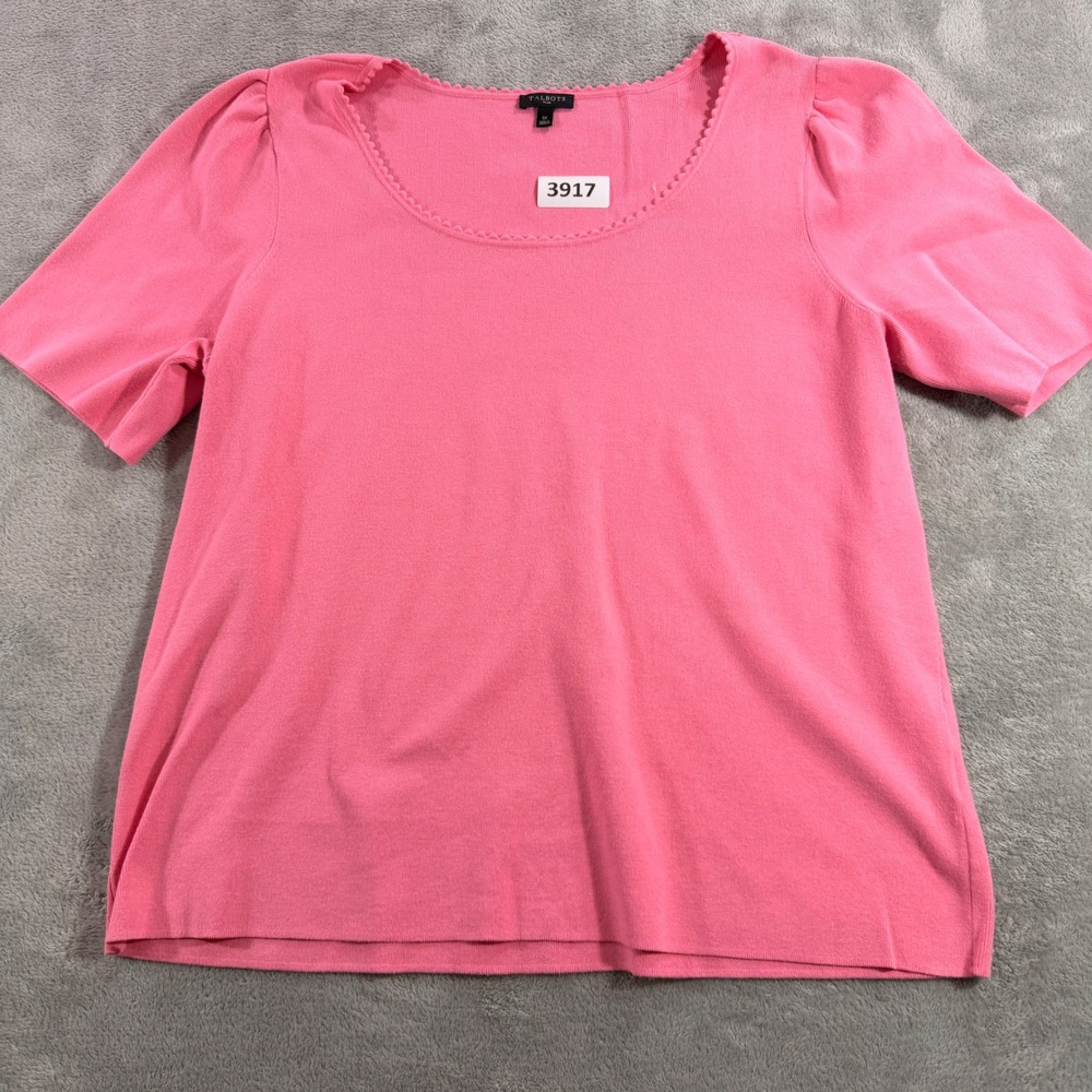 Talbots Sweater Women 1X Pink Scallop Neck Puff Sleeve Viscose Blend JO5161